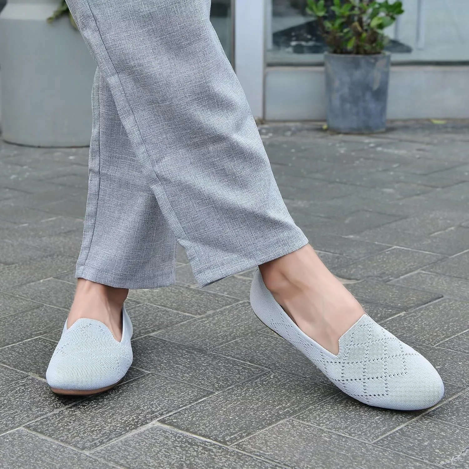 poemlady Womens Ballet Flat Shoes Dress Shoes Knit Round Toe Slip On Ballerina Walking Flats Shoes for Woman Low Wedge Casual
