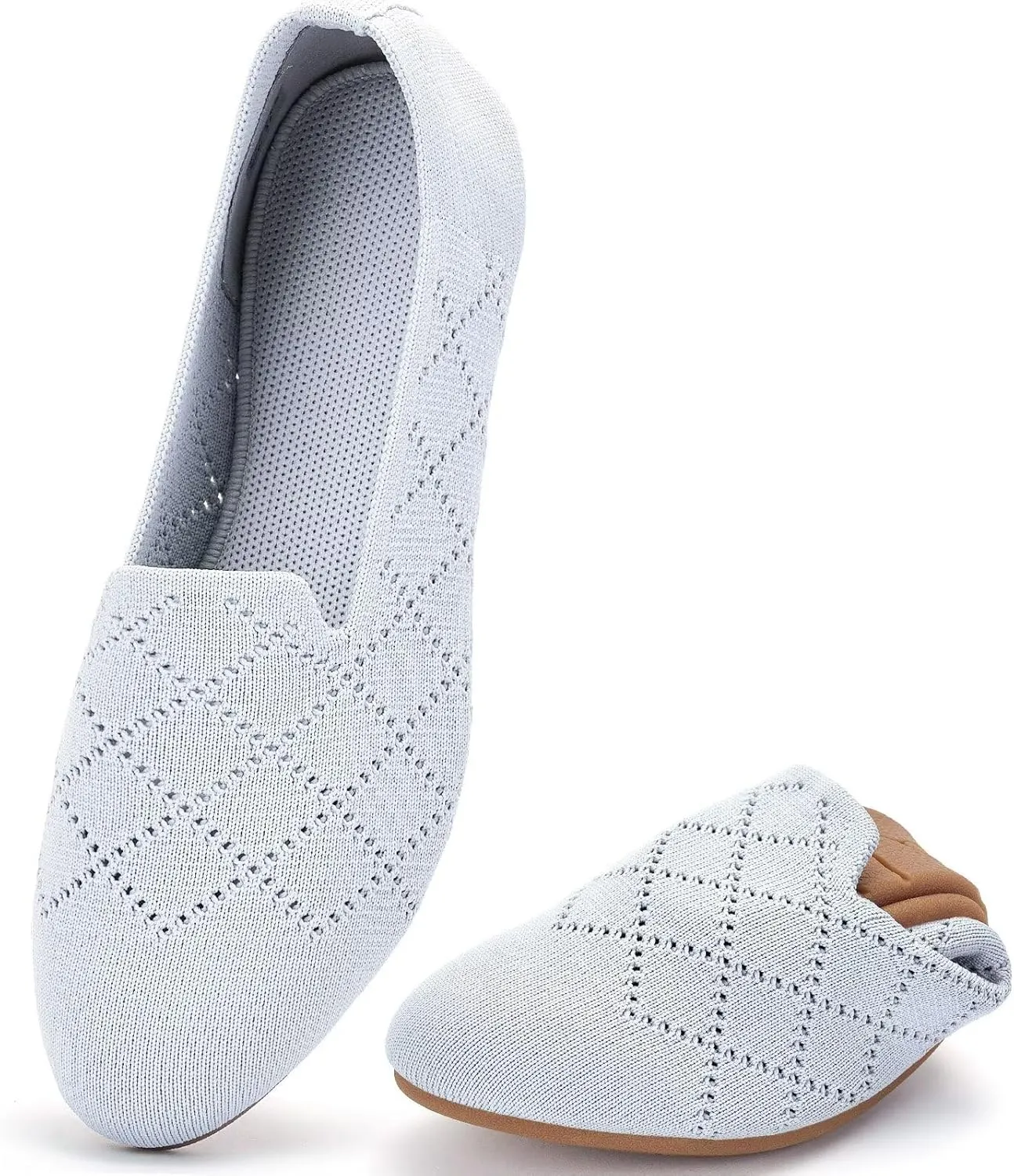 poemlady Womens Ballet Flat Shoes Dress Shoes Knit Round Toe Slip On Ballerina Walking Flats Shoes for Woman Low Wedge Casual