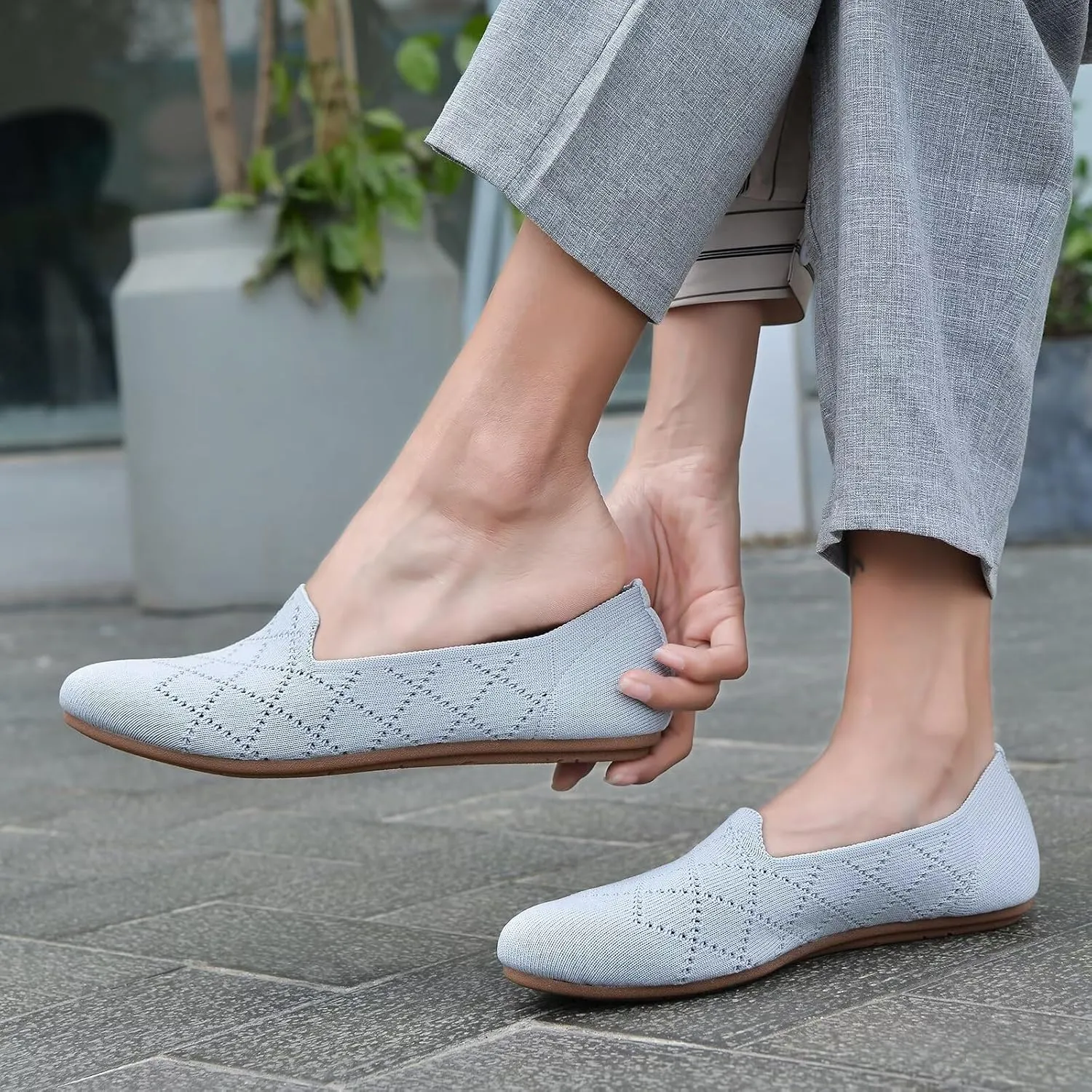poemlady Womens Ballet Flat Shoes Dress Shoes Knit Round Toe Slip On Ballerina Walking Flats Shoes for Woman Low Wedge Casual