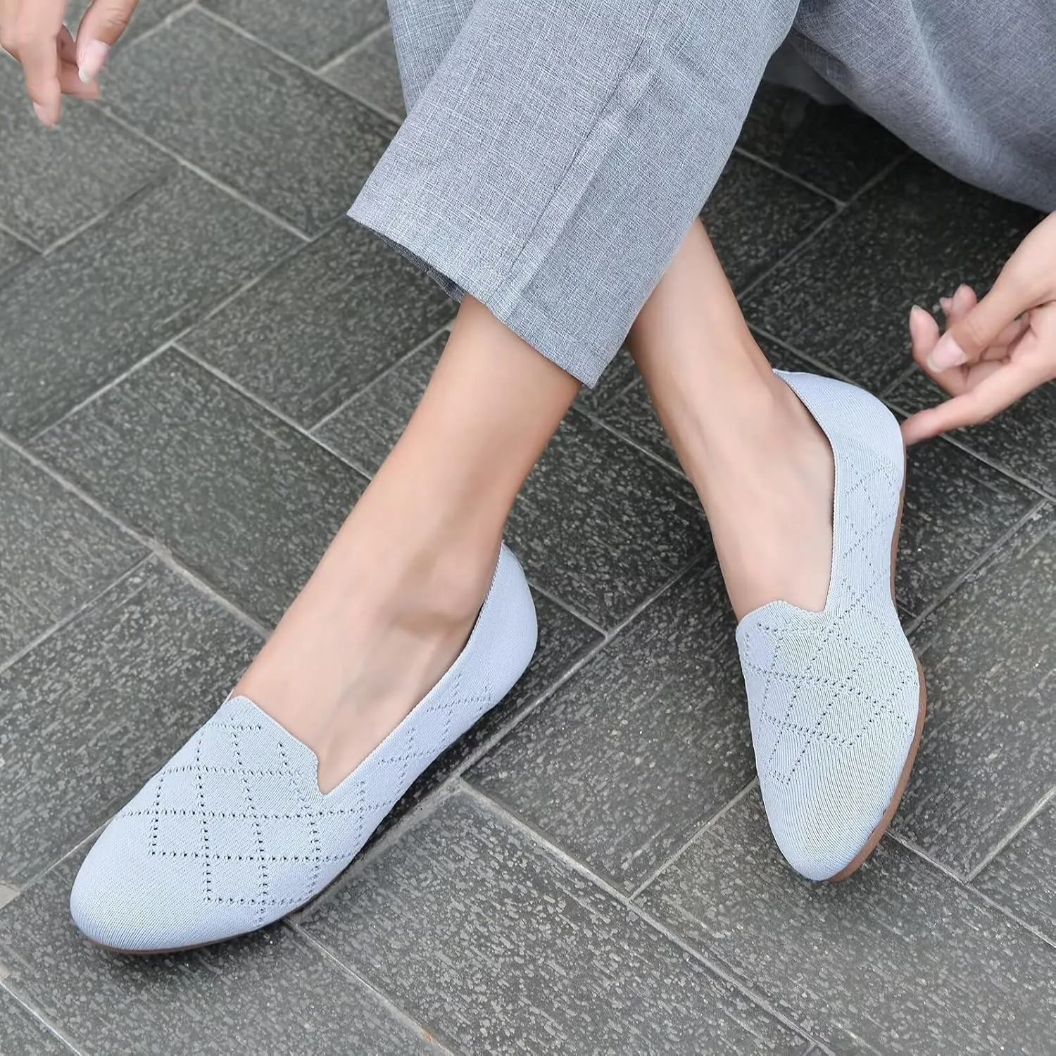 poemlady Womens Ballet Flat Shoes Dress Shoes Knit Round Toe Slip On Ballerina Walking Flats Shoes for Woman Low Wedge Casual