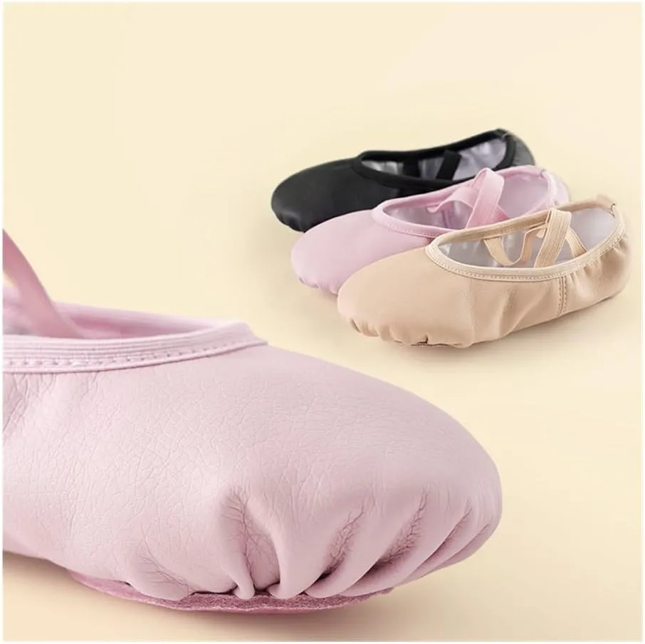 PU Ballet Shoes for Toddler Girls Children Dance Shoe Leather Ballet Flats Kids Soft Sole Gymnastics Shoes Dancing Slippers(Black,30(Foot 20cm))