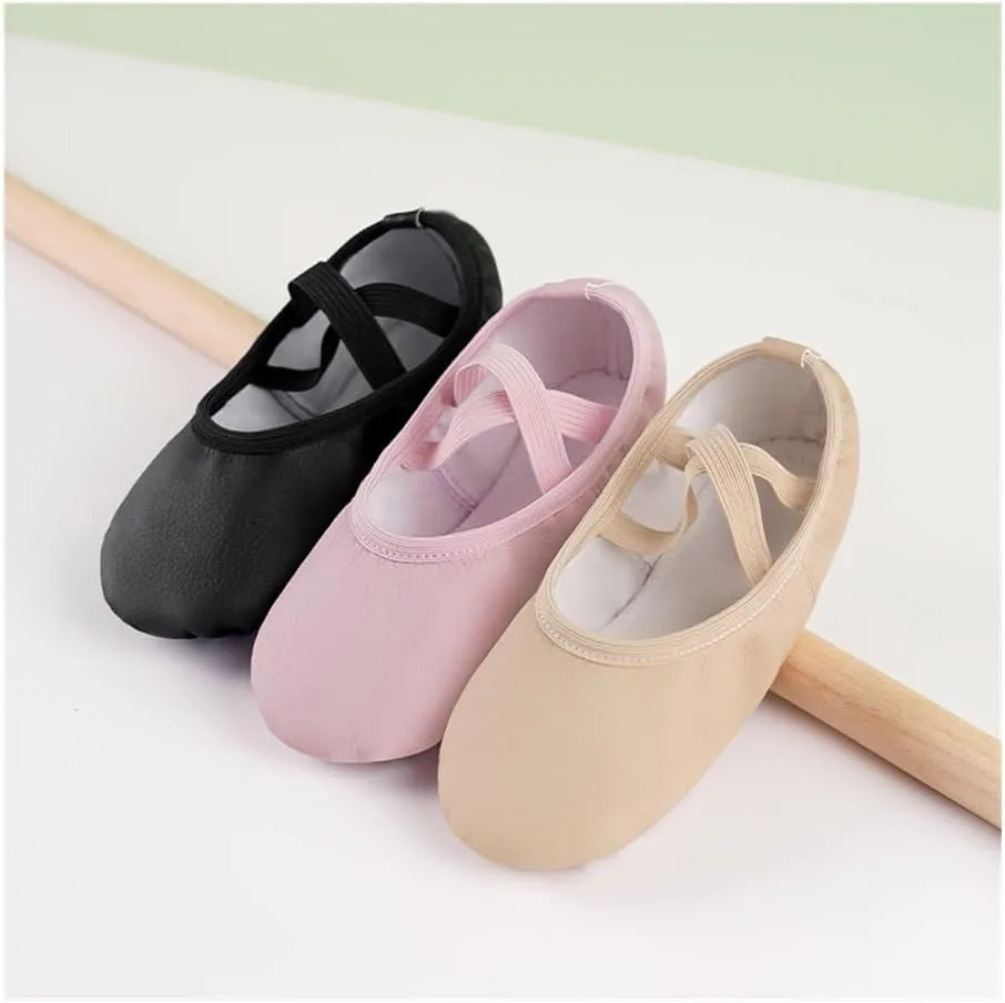PU Ballet Shoes for Toddler Girls Children Dance Shoe Leather Ballet Flats Kids Soft Sole Gymnastics Shoes Dancing Slippers(Black,30(Foot 20cm))