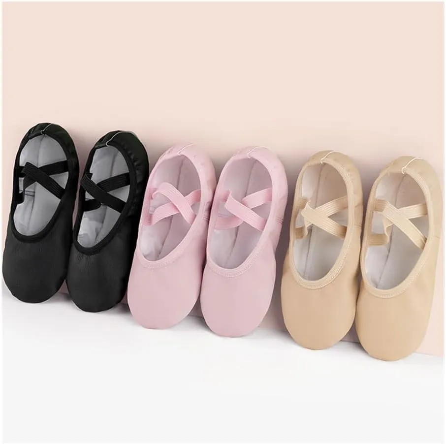 PU Ballet Shoes for Toddler Girls Children Dance Shoe Leather Ballet Flats Kids Soft Sole Gymnastics Shoes Dancing Slippers(Black,30(Foot 20cm))