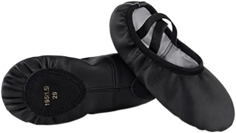 PU Ballet Shoes for Toddler Girls Children Dance Shoe Leather Ballet Flats Kids Soft Sole Gymnastics Shoes Dancing Slippers(Black,30(Foot 20cm))
