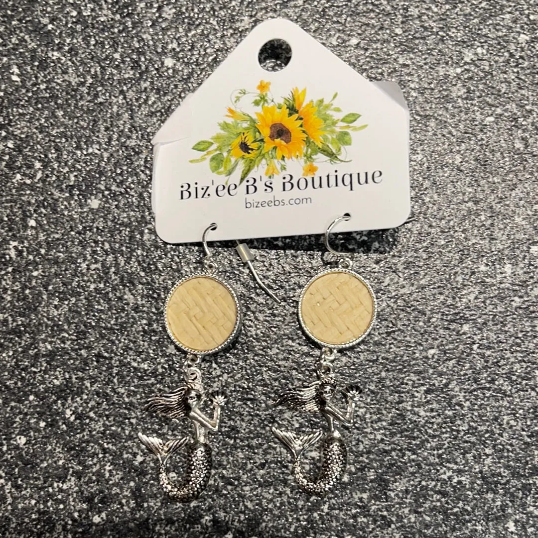 Rattan Disk and Silvertoned Earrings OE2454-OE2456-AS