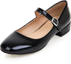Round Toe Ankle Strap Mary Janes Flats Patent Leather Low Heels Pumps School Uniform Dress Shoes
