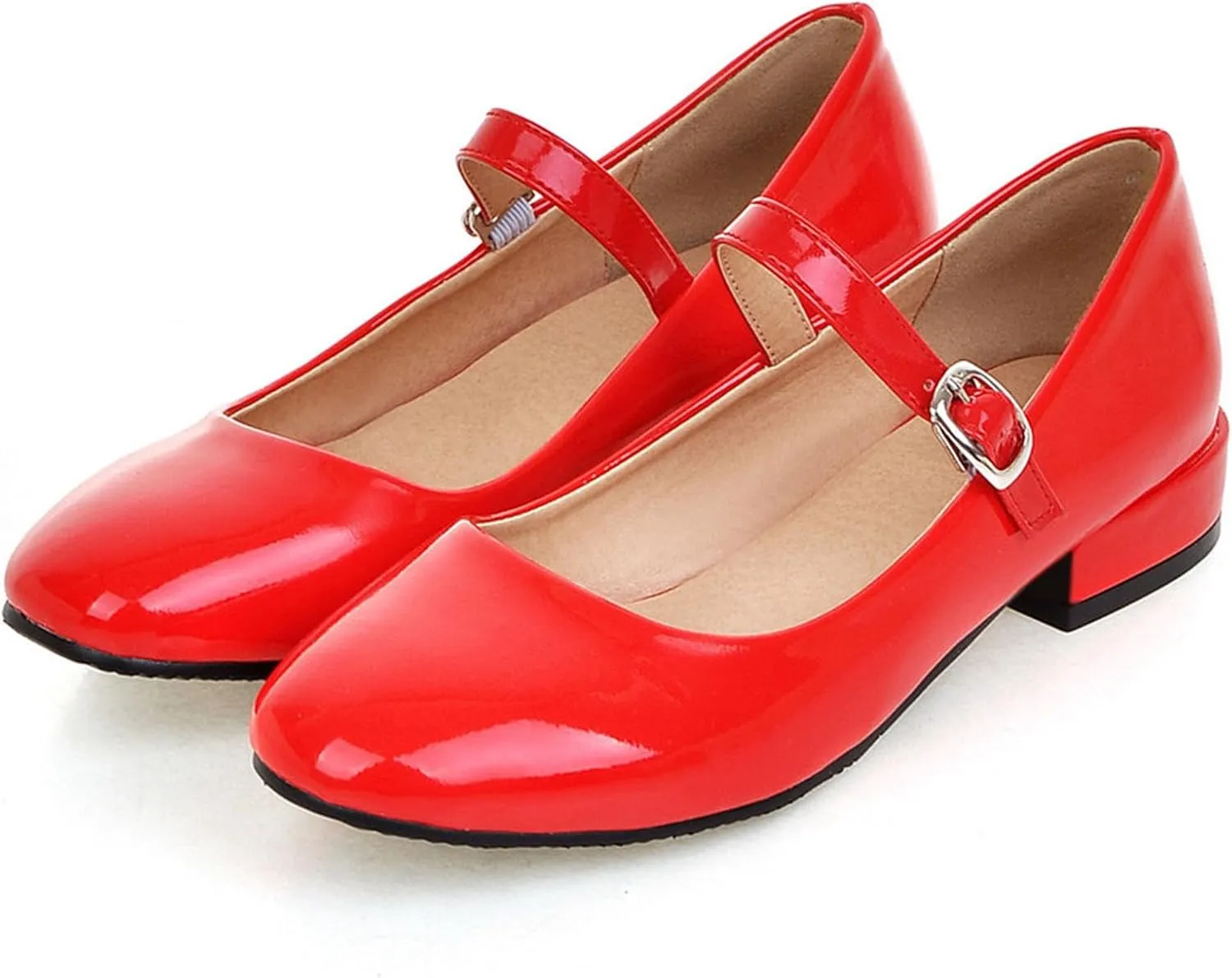 Round Toe Ankle Strap Mary Janes Flats Patent Leather Low Heels Pumps School Uniform Dress Shoes