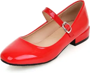 Round Toe Ankle Strap Mary Janes Flats Patent Leather Low Heels Pumps School Uniform Dress Shoes