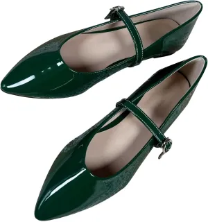 SAILING LU Women's Pointy Toe Mary Jane Flats PU Leather Buckle Fashion Vintage Wedding Dress Flats Shoes