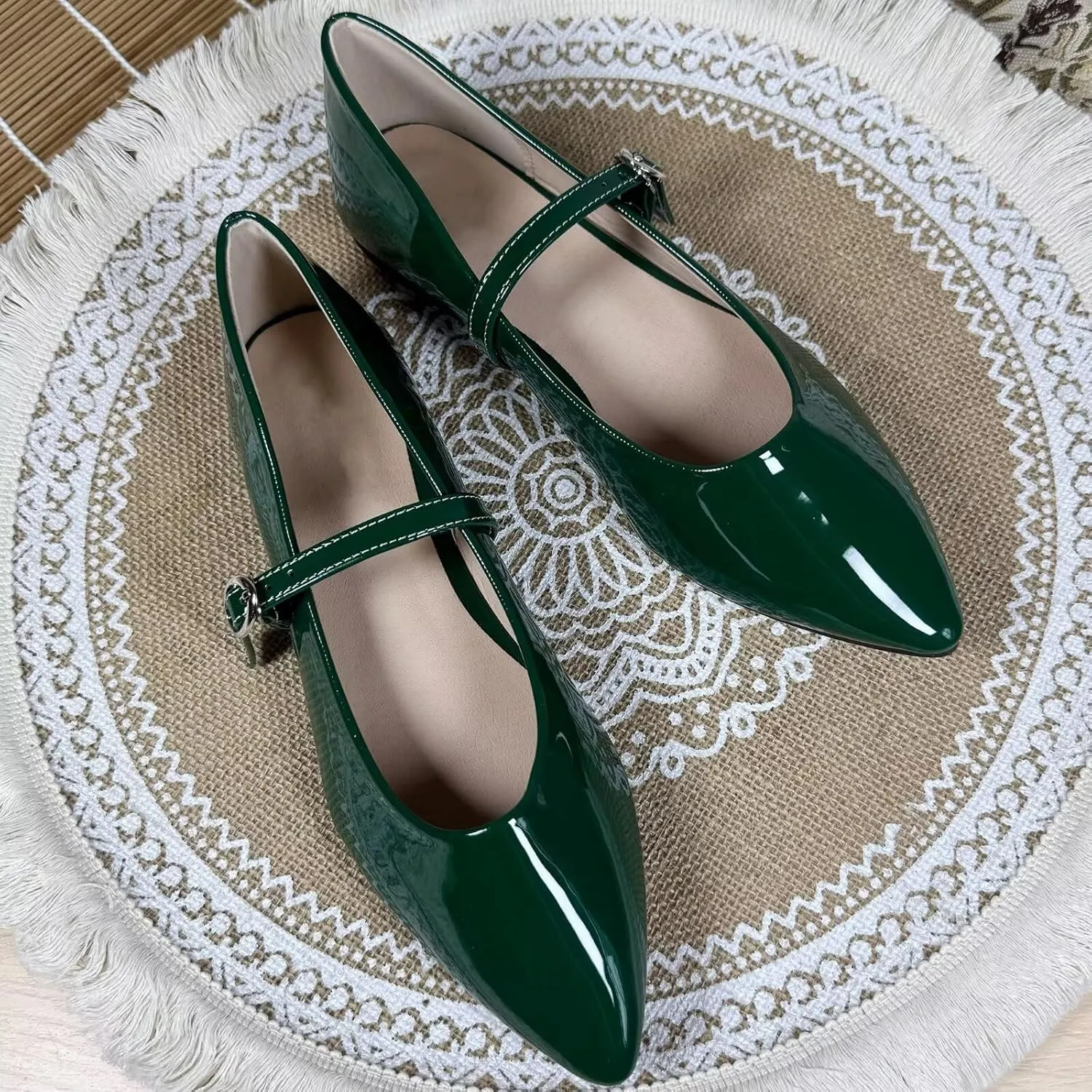 SAILING LU Women's Pointy Toe Mary Jane Flats PU Leather Buckle Fashion Vintage Wedding Dress Flats Shoes