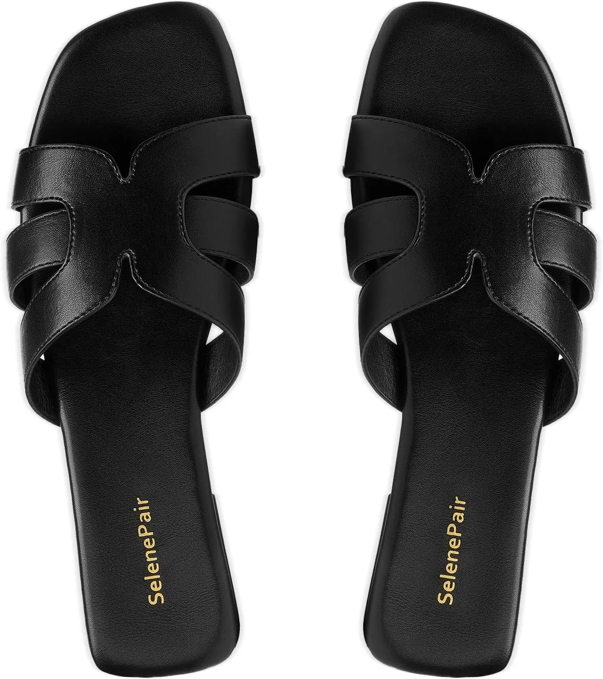 SelenePair Women's Fashion Flat Sandals Square Toe Slip On Dress Summer Slides