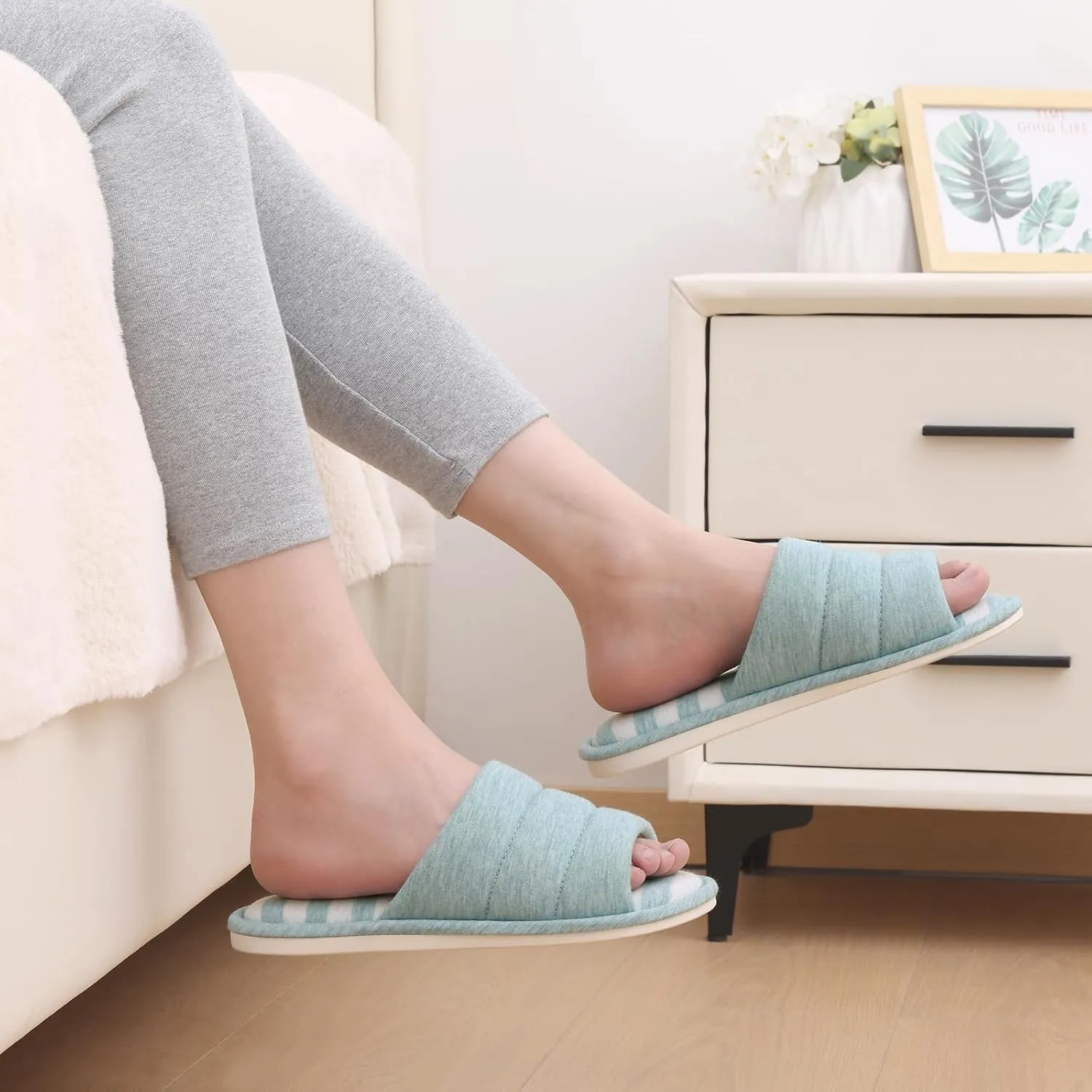 shevalues Open Toe House Slippers for Women Men Soft Cotton Indoor Shoes Memory Foam Slip On bedroom Slippers