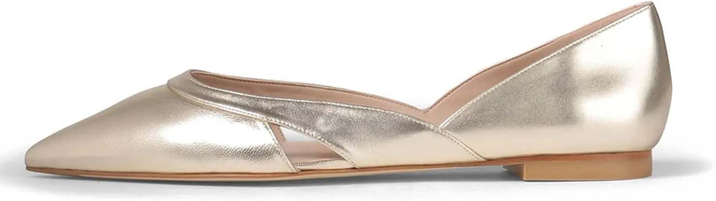 SHODENSE Women Comfortable Cut Out Flats Pointed Closed Toe Ballet Flats Slip On D'Orsay Flat Heeled Dress Shoes Ladies Driver Office Flat Shoes Party Street Casual Concise Stylish 4-11 M US