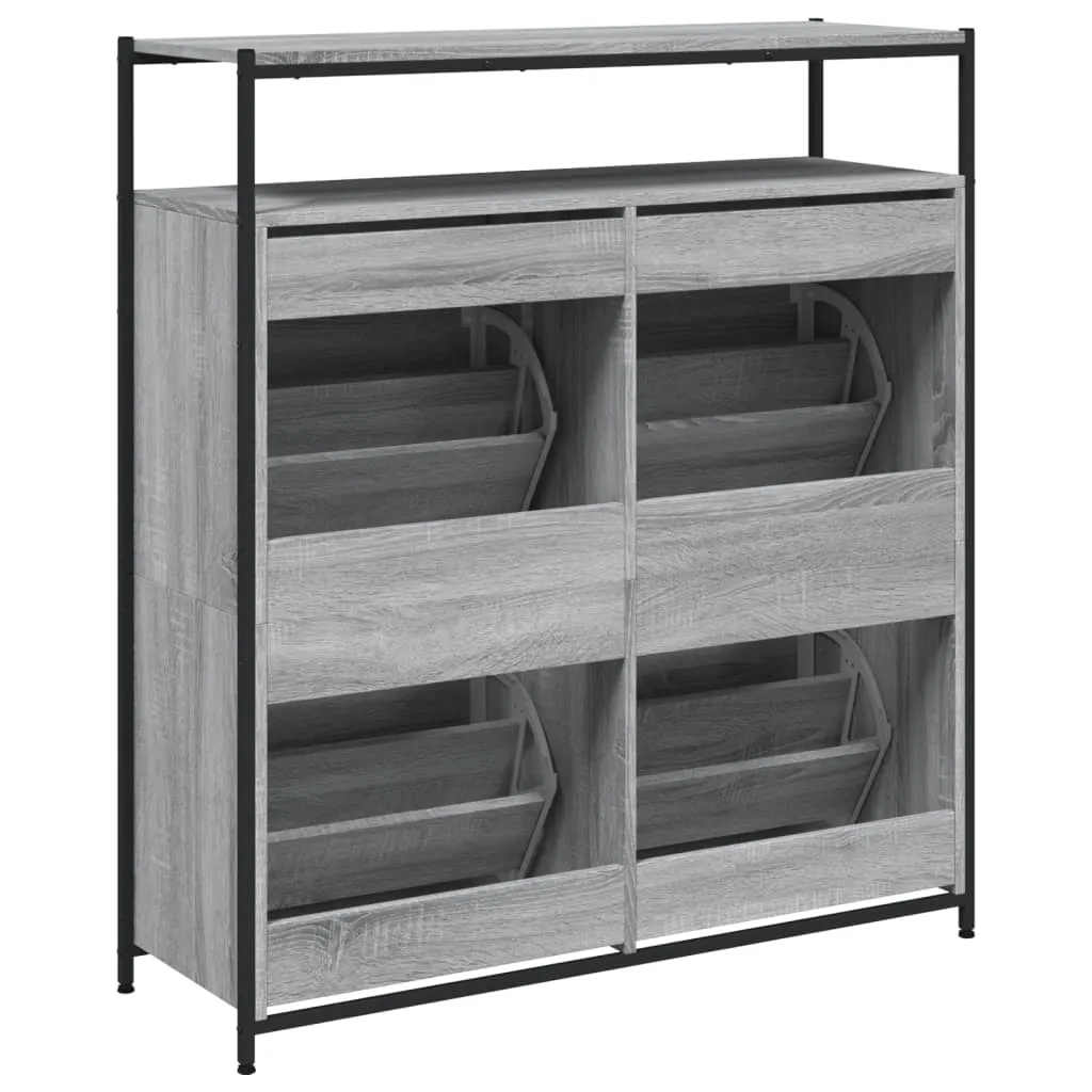 Shoe Cabinet with 4 Flip-Drawers Grey Sonoma 100x34x112 cm