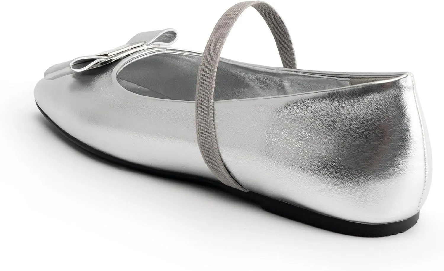 Silver Ballet Flats Shoes for Women,Square Toe Bow Elastic Band Mary Jane Flats,Slip on Elegance Casual Office Dressy Ballerina Shoes