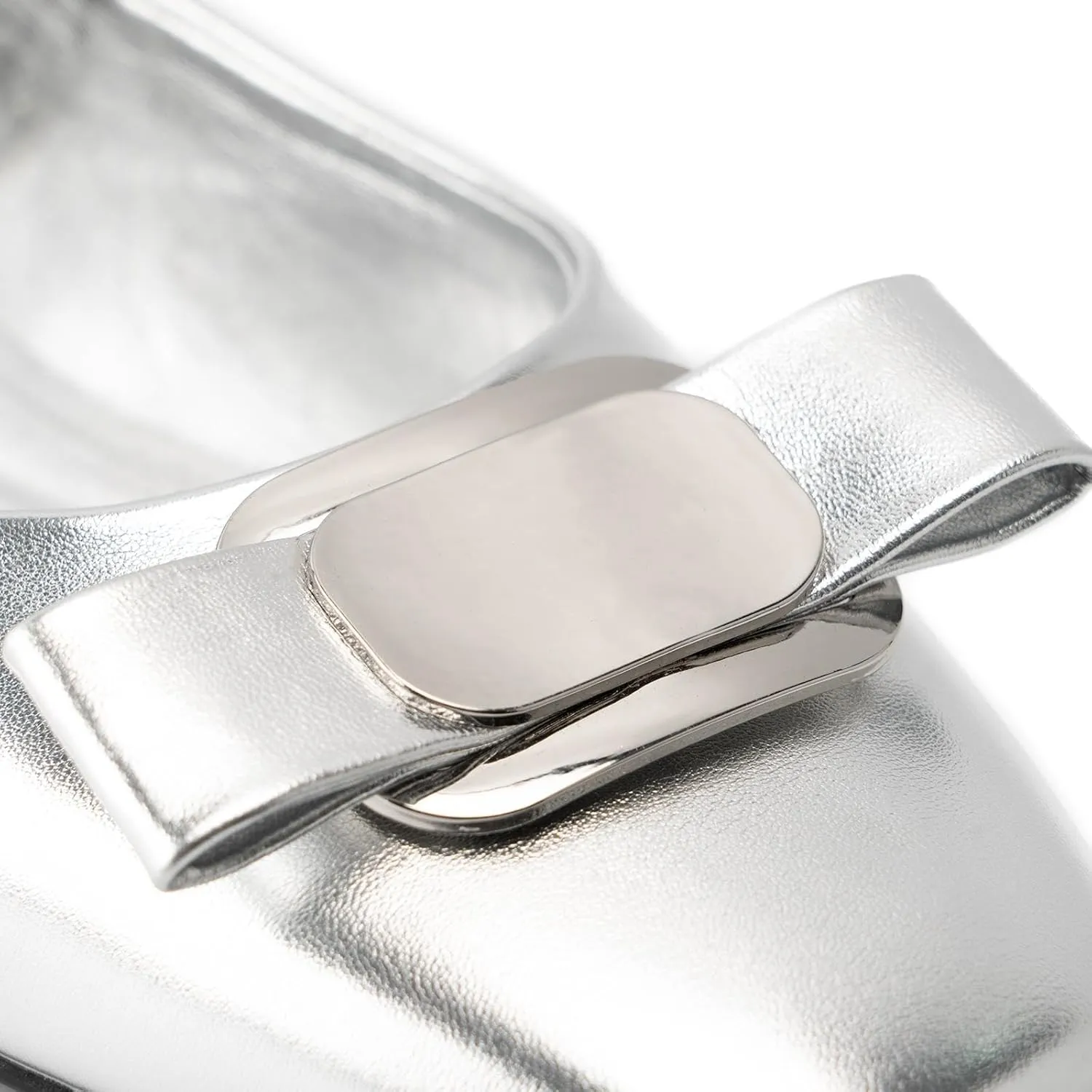 Silver Ballet Flats Shoes for Women,Square Toe Bow Elastic Band Mary Jane Flats,Slip on Elegance Casual Office Dressy Ballerina Shoes