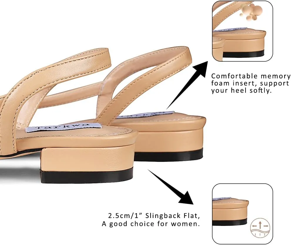 Slingback Flat Shoes for Women Closed Round Toe Low Heeled Sandals Womens Casual Dress Ballet Flats