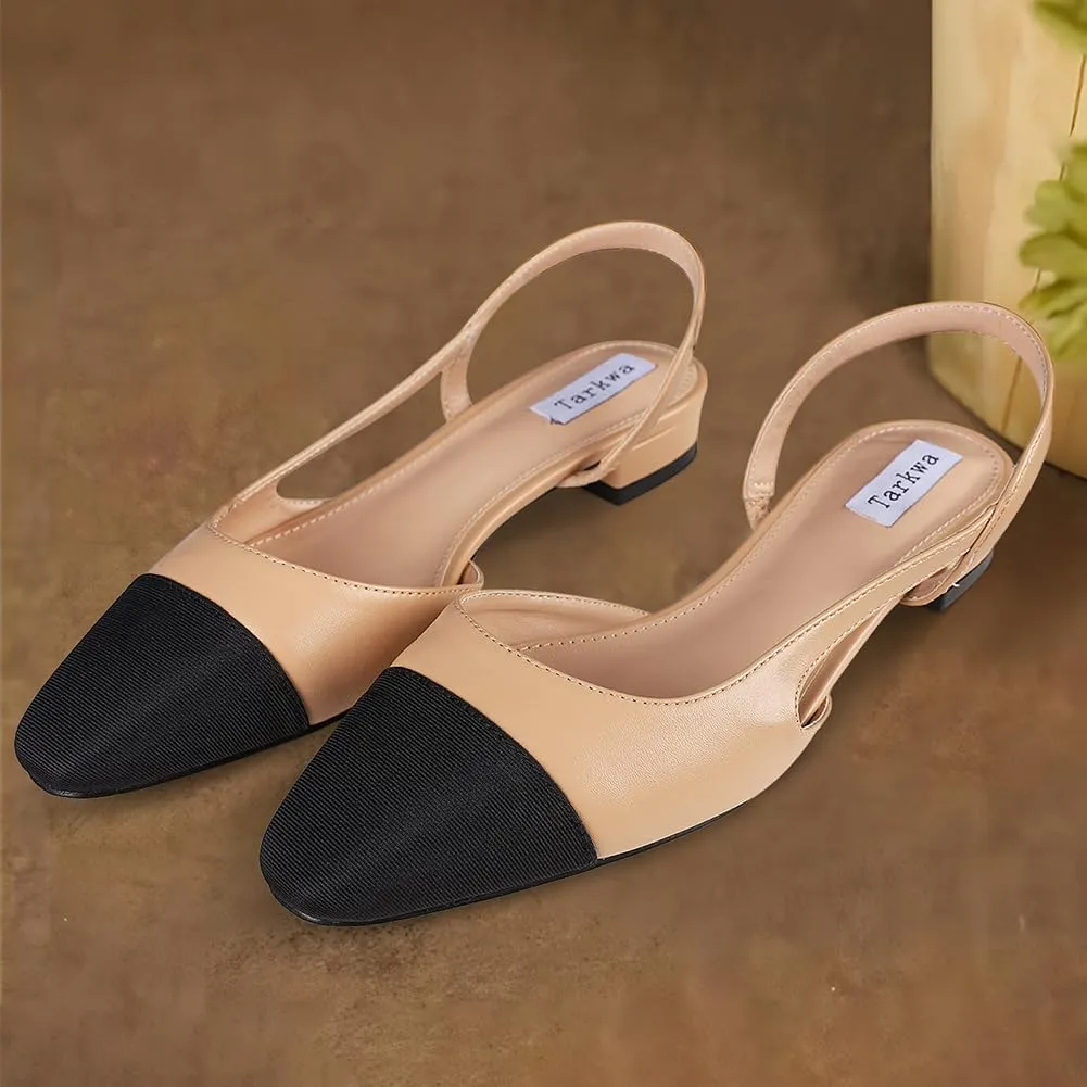 Slingback Flat Shoes for Women Closed Round Toe Low Heeled Sandals Womens Casual Dress Ballet Flats