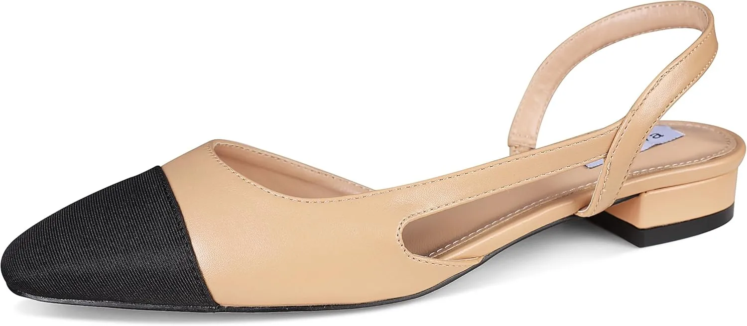 Slingback Flat Shoes for Women Closed Round Toe Low Heeled Sandals Womens Casual Dress Ballet Flats