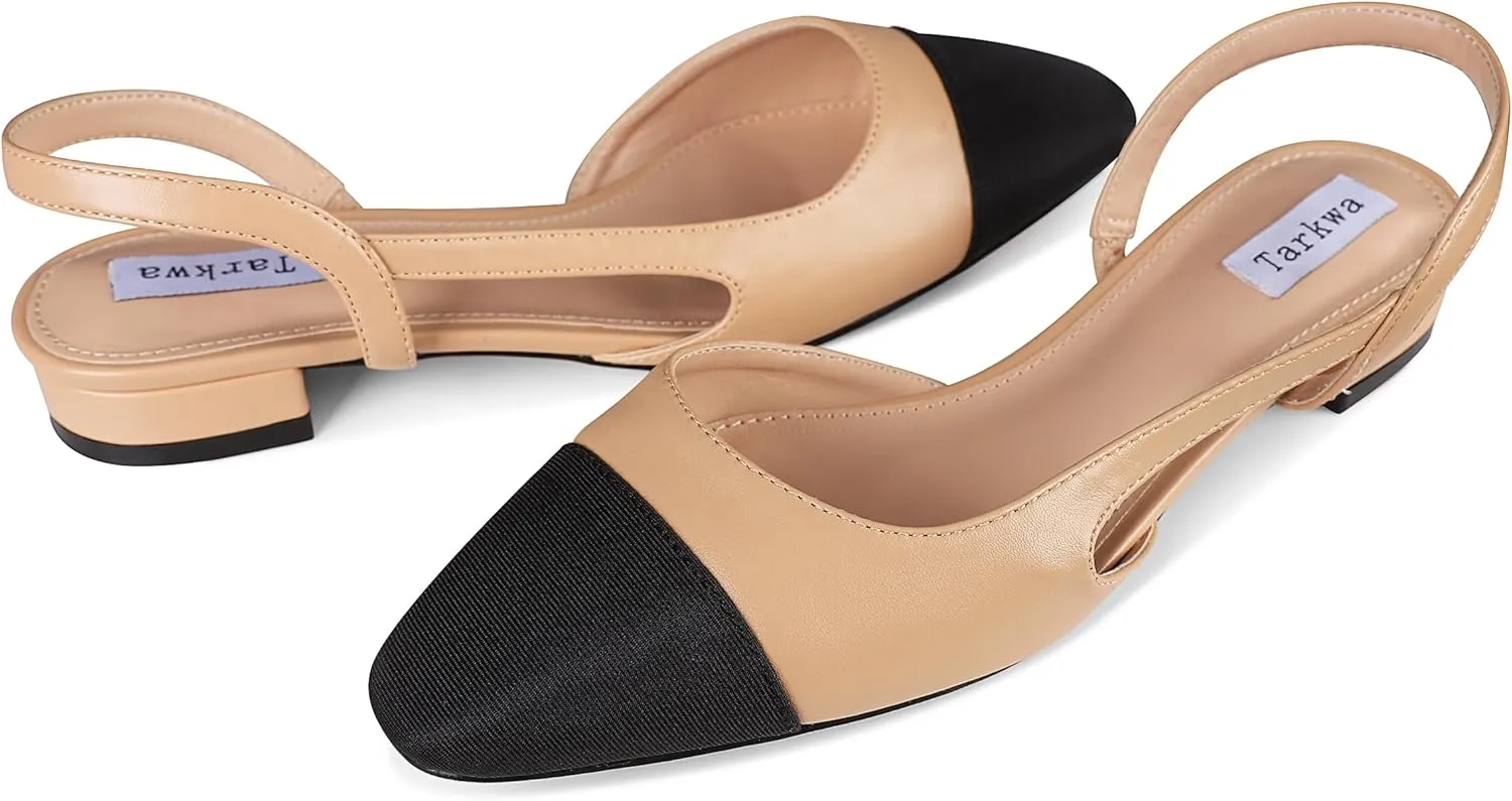 Slingback Flat Shoes for Women Closed Round Toe Low Heeled Sandals Womens Casual Dress Ballet Flats