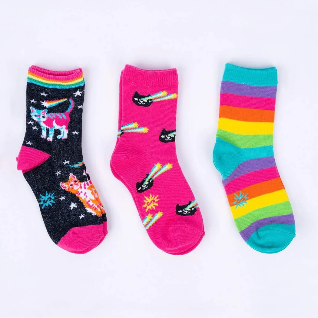 Space Cats Kids' (Age 3-6) Crew Socks 3-Pack