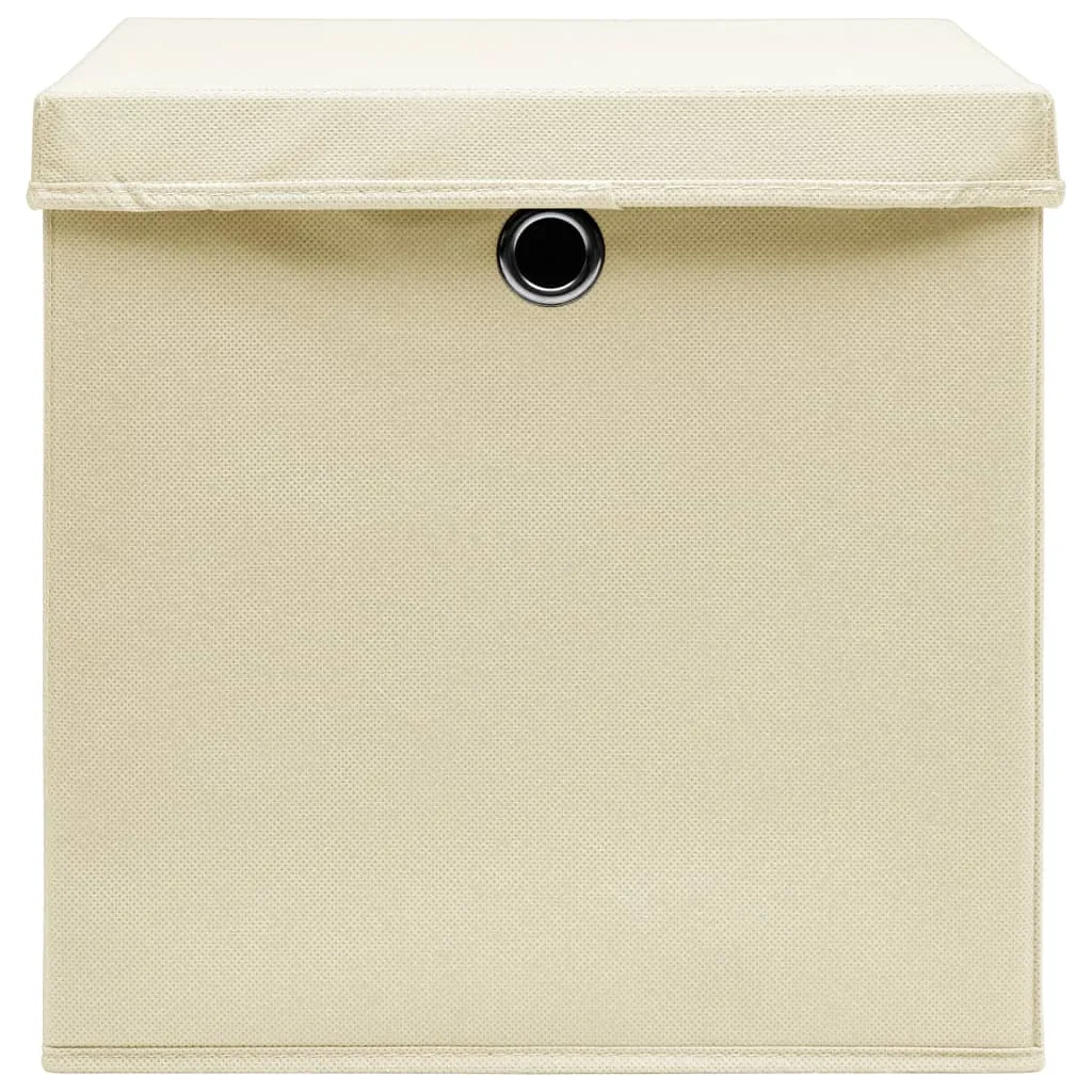Storage Boxes with Lid 10 pcs Cream 32x32x32 cm Fabric