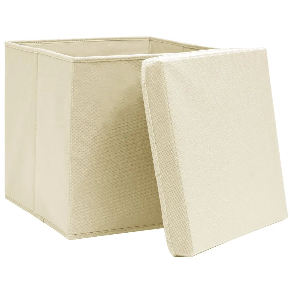 Storage Boxes with Lid 10 pcs Cream 32x32x32 cm Fabric