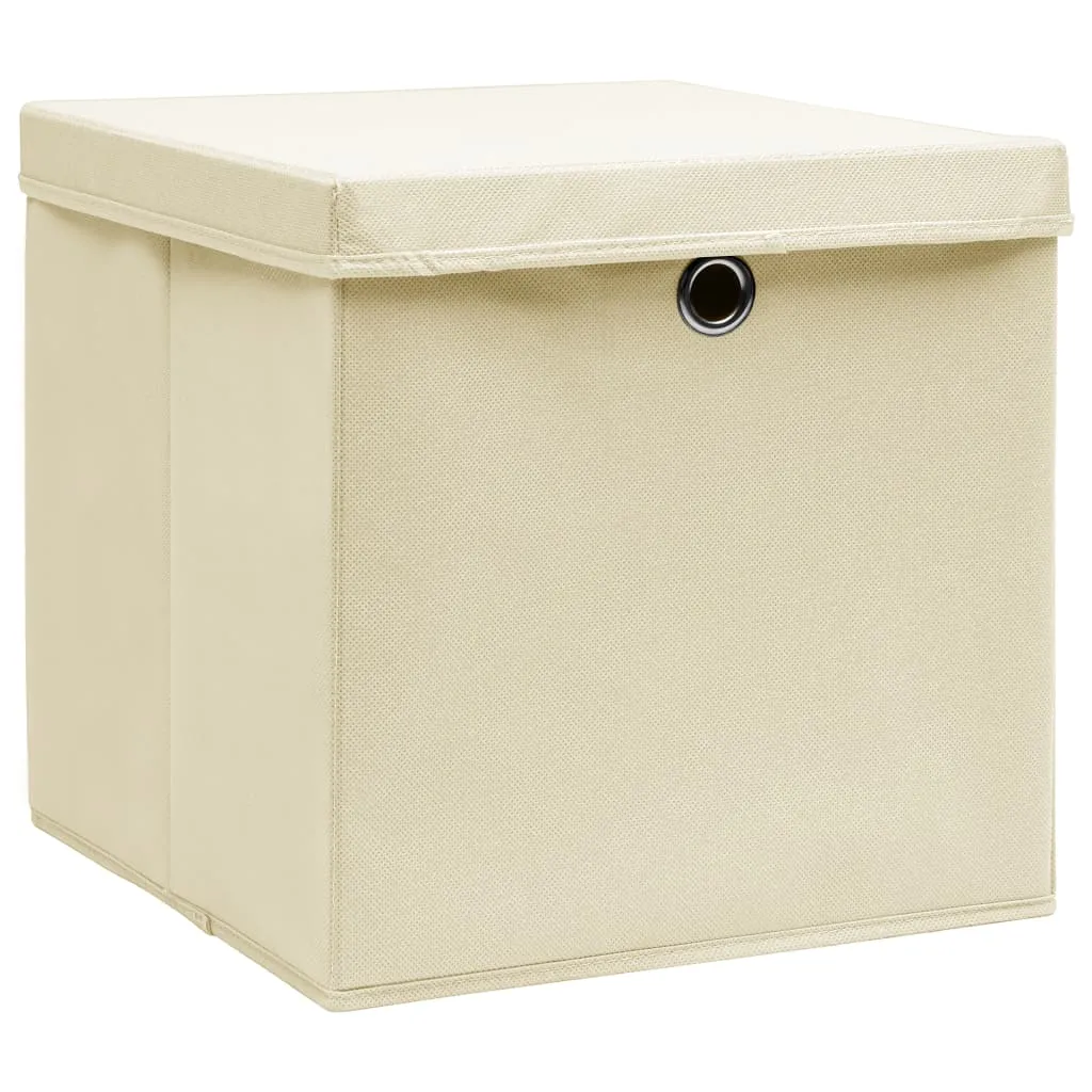 Storage Boxes with Lid 10 pcs Cream 32x32x32 cm Fabric
