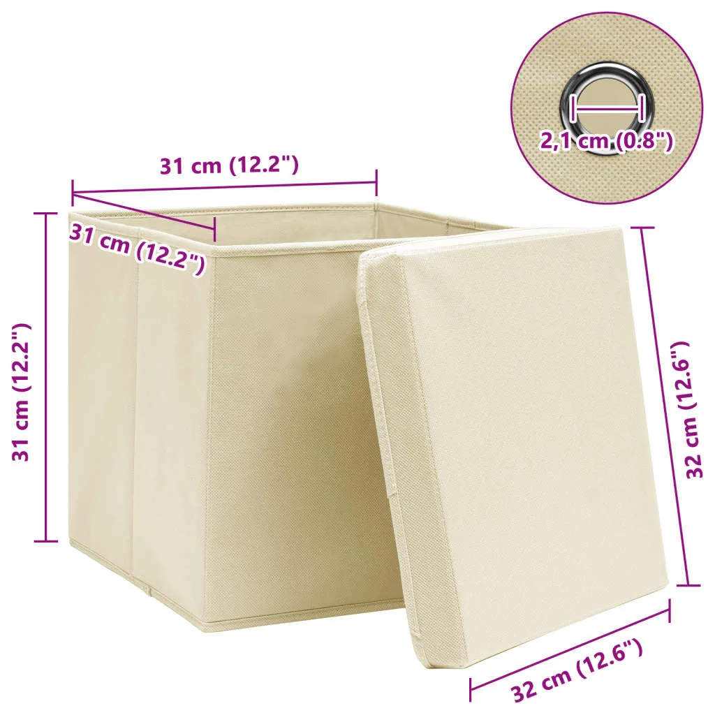 Storage Boxes with Lid 10 pcs Cream 32x32x32 cm Fabric