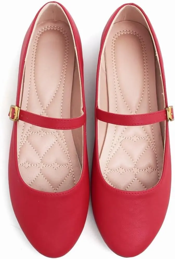 Stunner Women's Mary Jane Flats Fashion Round Toe Ballet Flats Comfortable Ankle Strap Flats Slip On Dress Flats