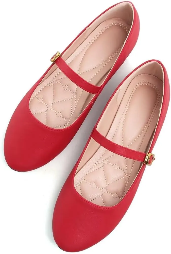 Stunner Women's Mary Jane Flats Fashion Round Toe Ballet Flats Comfortable Ankle Strap Flats Slip On Dress Flats