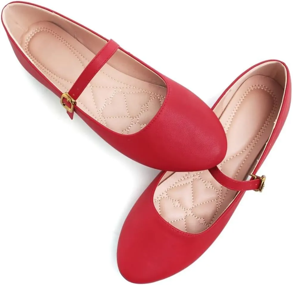 Stunner Women's Mary Jane Flats Fashion Round Toe Ballet Flats Comfortable Ankle Strap Flats Slip On Dress Flats