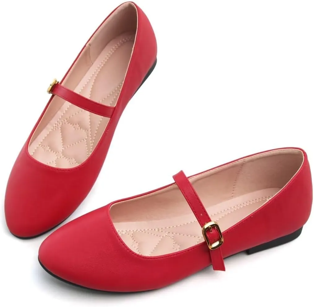 Stunner Women's Mary Jane Flats Fashion Round Toe Ballet Flats Comfortable Ankle Strap Flats Slip On Dress Flats