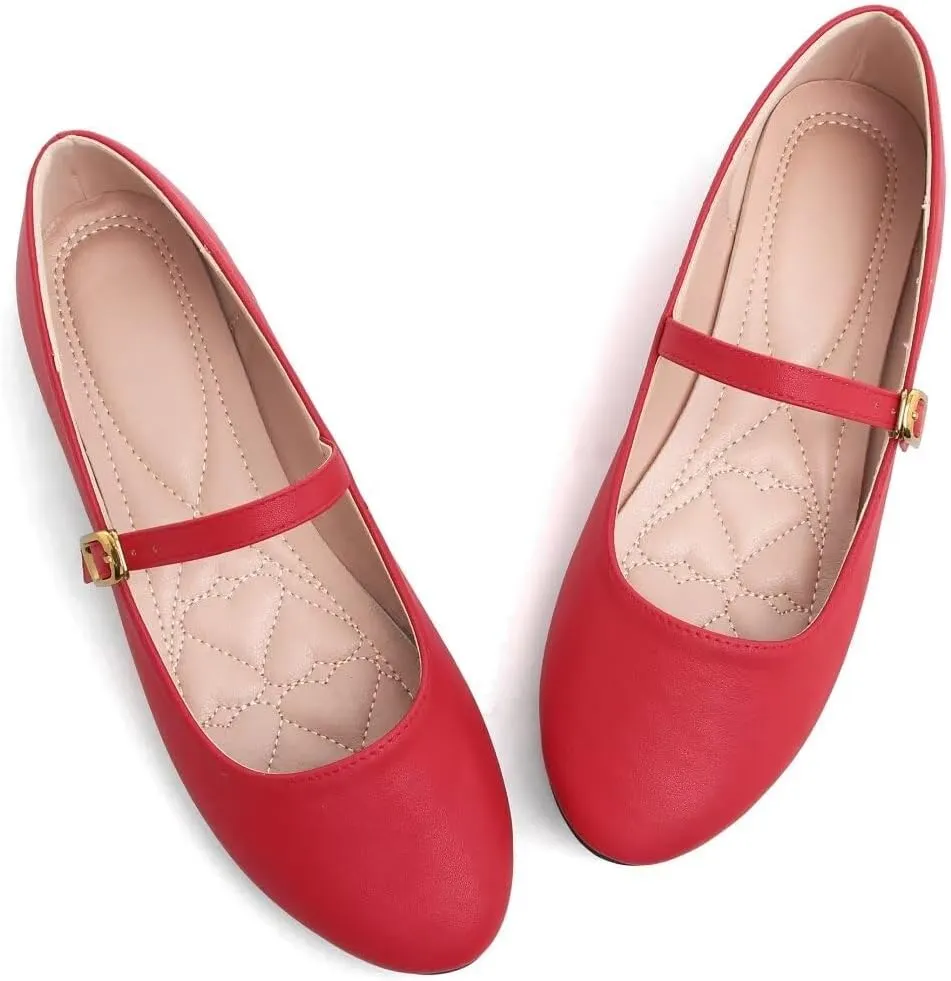 Stunner Women's Mary Jane Flats Fashion Round Toe Ballet Flats Comfortable Ankle Strap Flats Slip On Dress Flats