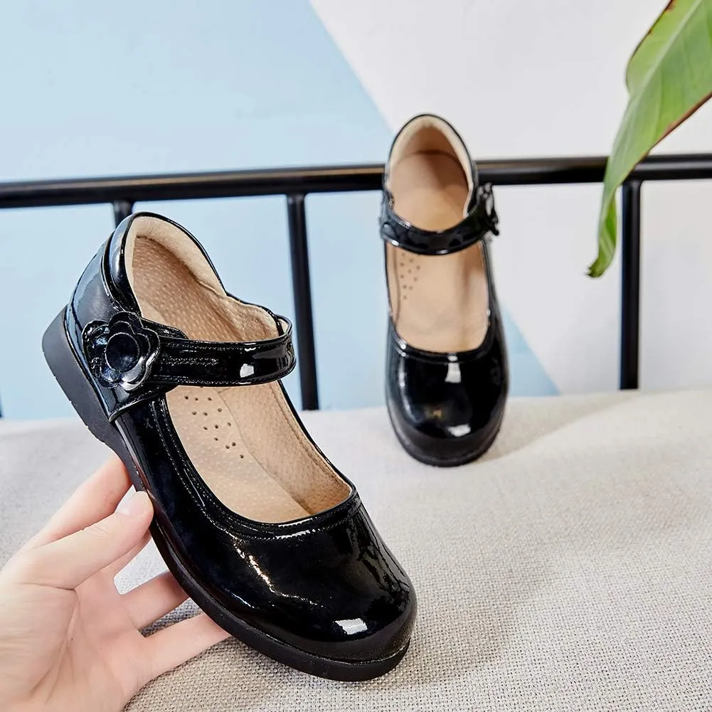 SWDZM Girl's Ballet Flats Mary Jane Dress Shoes Soft Leather Nonslip Rubber Sole (Toddler/Little Kid) Model-KM222