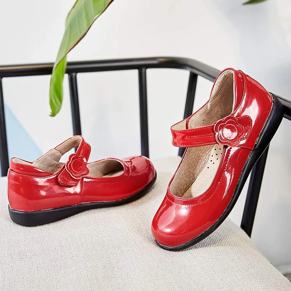 SWDZM Girl's Ballet Flats Mary Jane Dress Shoes Soft Leather Nonslip Rubber Sole (Toddler/Little Kid) Model-KM222