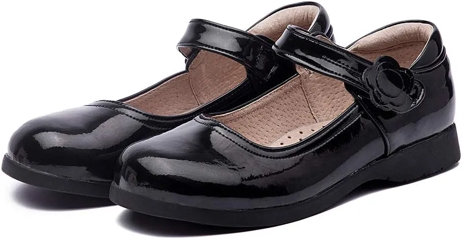 SWDZM Girl's Ballet Flats Mary Jane Dress Shoes Soft Leather Nonslip Rubber Sole (Toddler/Little Kid) Model-KM222