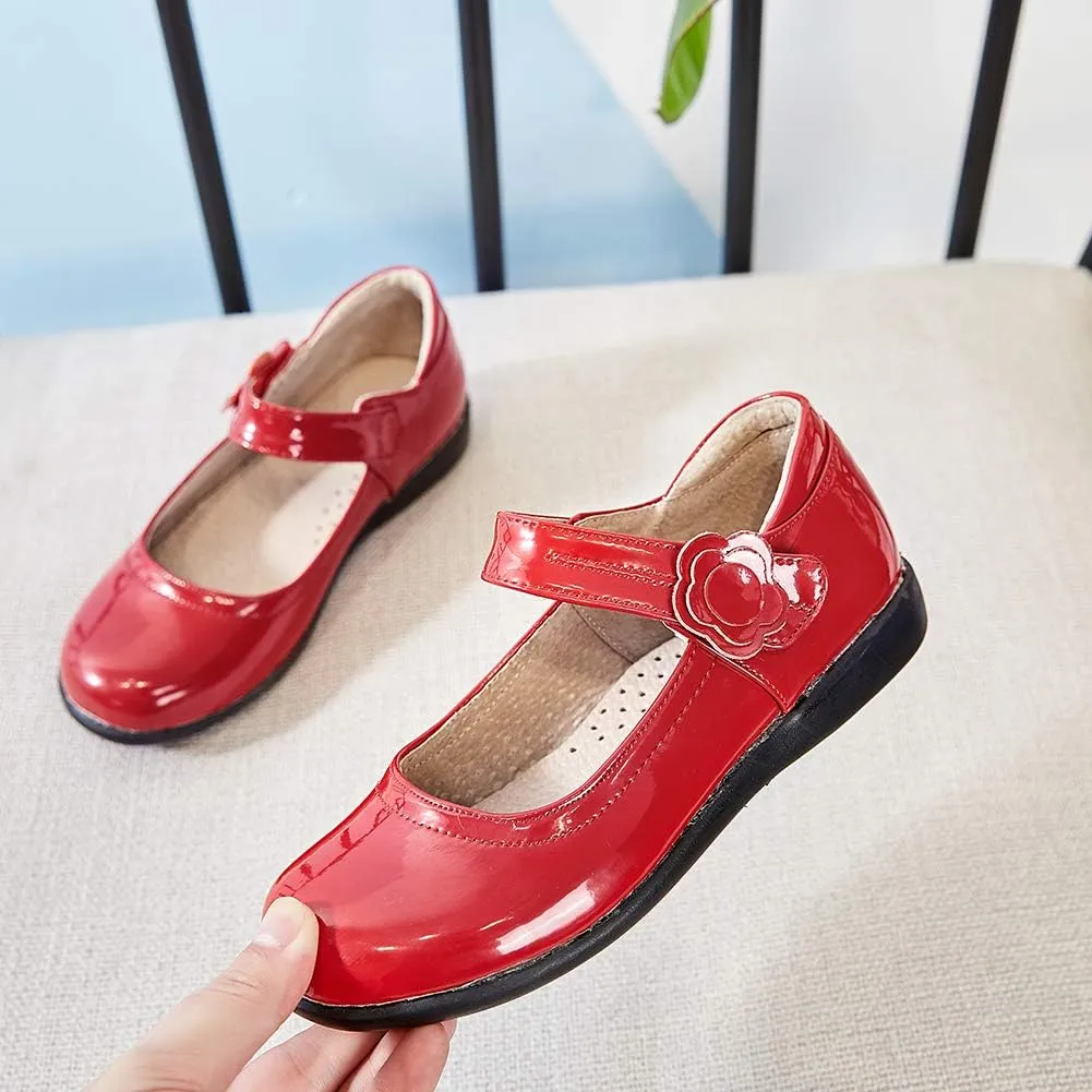 SWDZM Girl's Ballet Flats Mary Jane Dress Shoes Soft Leather Nonslip Rubber Sole (Toddler/Little Kid) Model-KM222