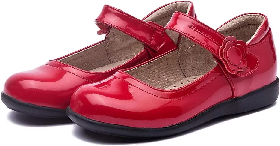 SWDZM Girl's Ballet Flats Mary Jane Dress Shoes Soft Leather Nonslip Rubber Sole (Toddler/Little Kid) Model-KM222