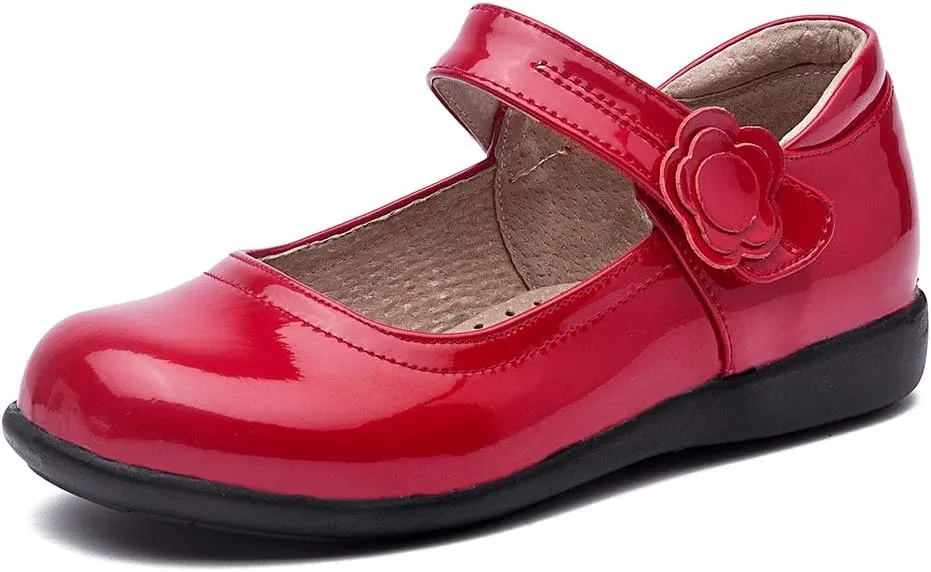 SWDZM Girl's Ballet Flats Mary Jane Dress Shoes Soft Leather Nonslip Rubber Sole (Toddler/Little Kid) Model-KM222