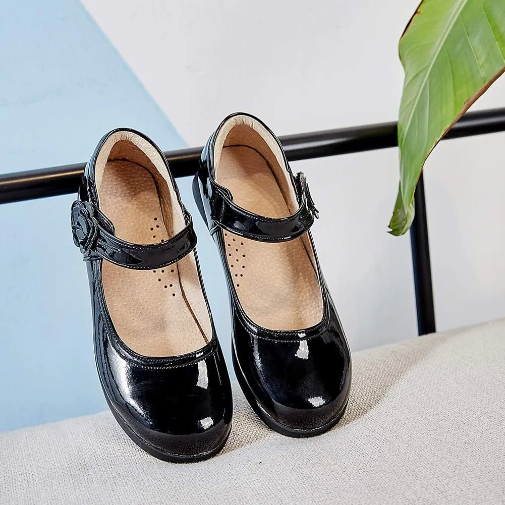 SWDZM Girl's Ballet Flats Mary Jane Dress Shoes Soft Leather Nonslip Rubber Sole (Toddler/Little Kid) Model-KM222