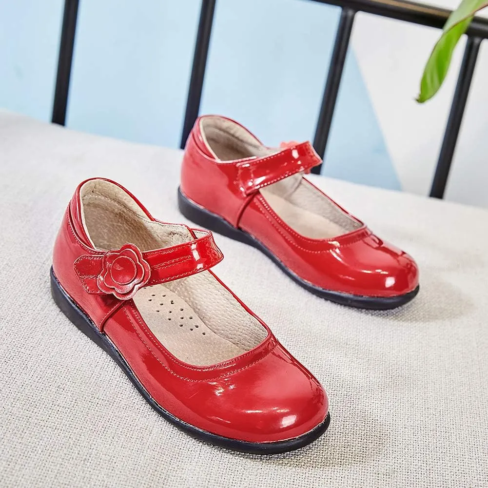 SWDZM Girl's Ballet Flats Mary Jane Dress Shoes Soft Leather Nonslip Rubber Sole (Toddler/Little Kid) Model-KM222