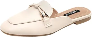 SywzX&xfybz Buckle Mules for Women Round Toe Slippers Backless Flat Mules Slides Mules Shoes Ladies Slip-on Loafers