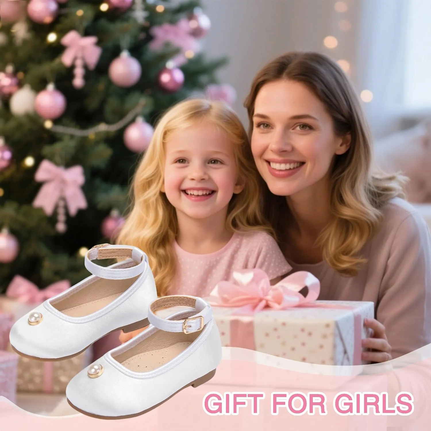 THEE BRON Little Girls Princess Shoes 3-12 Years Ballet Flats Soft Non-Slip Dress Shoes for Wide Feet