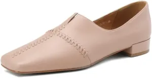 TinaCus Genuine Leather Women's Square Toe Handmade Stitch Comfortable Slip On Flat Shoes
