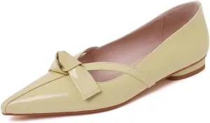 TinaCus Pointed Toe Genuine Leather Handmade Knot Slip On Women's Cute Flat Shoes