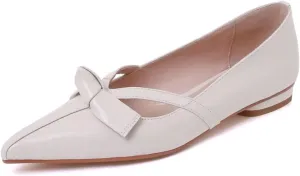 TinaCus Pointed Toe Genuine Leather Handmade Knot Slip On Women's Cute Flat Shoes