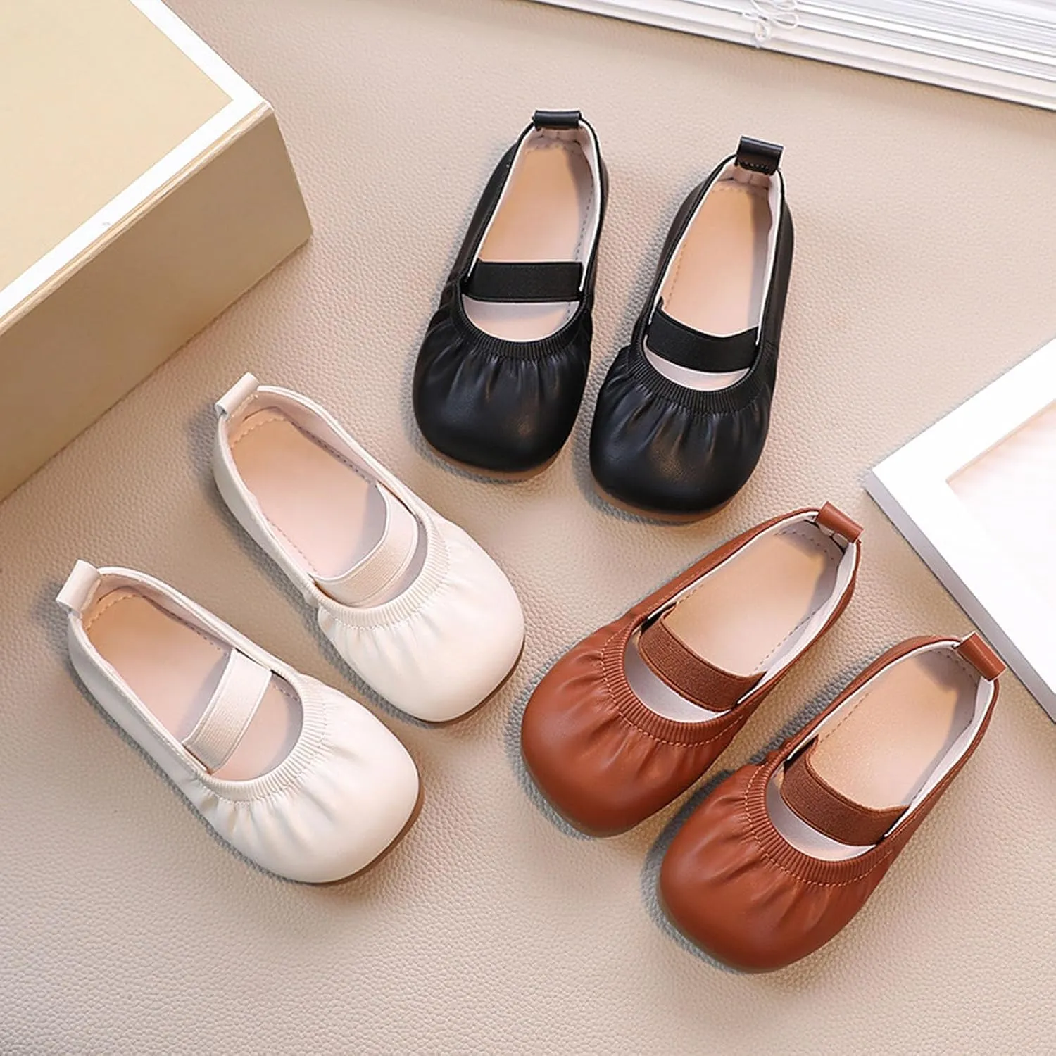 Toddler Ballet Shoes for Girls Soft Leather Ballet Slippers Ballet Shoes Dance Shoes for Girls Square Toe Ballet Flat