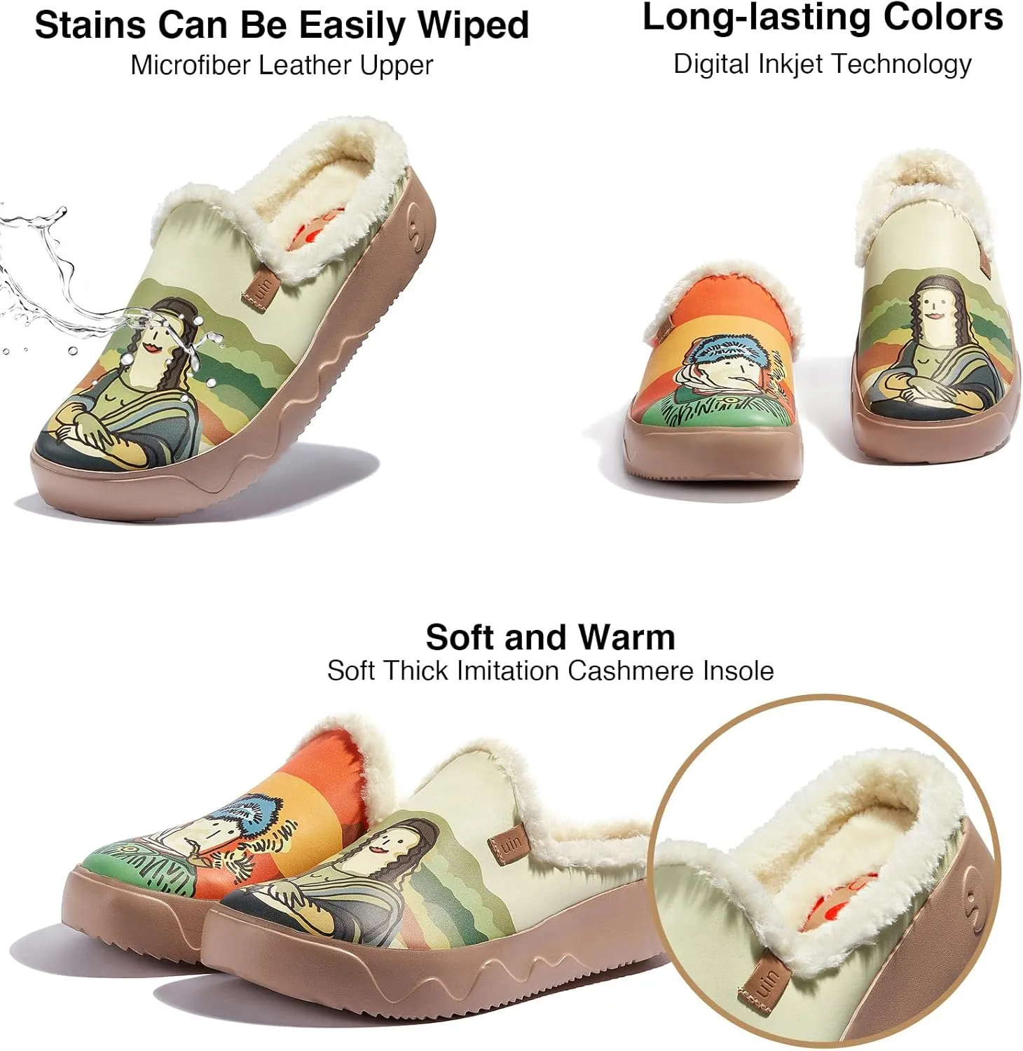 UIN Women's Mules Fashion Comfort Travel Art Painted Chunky Shoes Wide Toe Casual Household Slippers Slip On Loafers