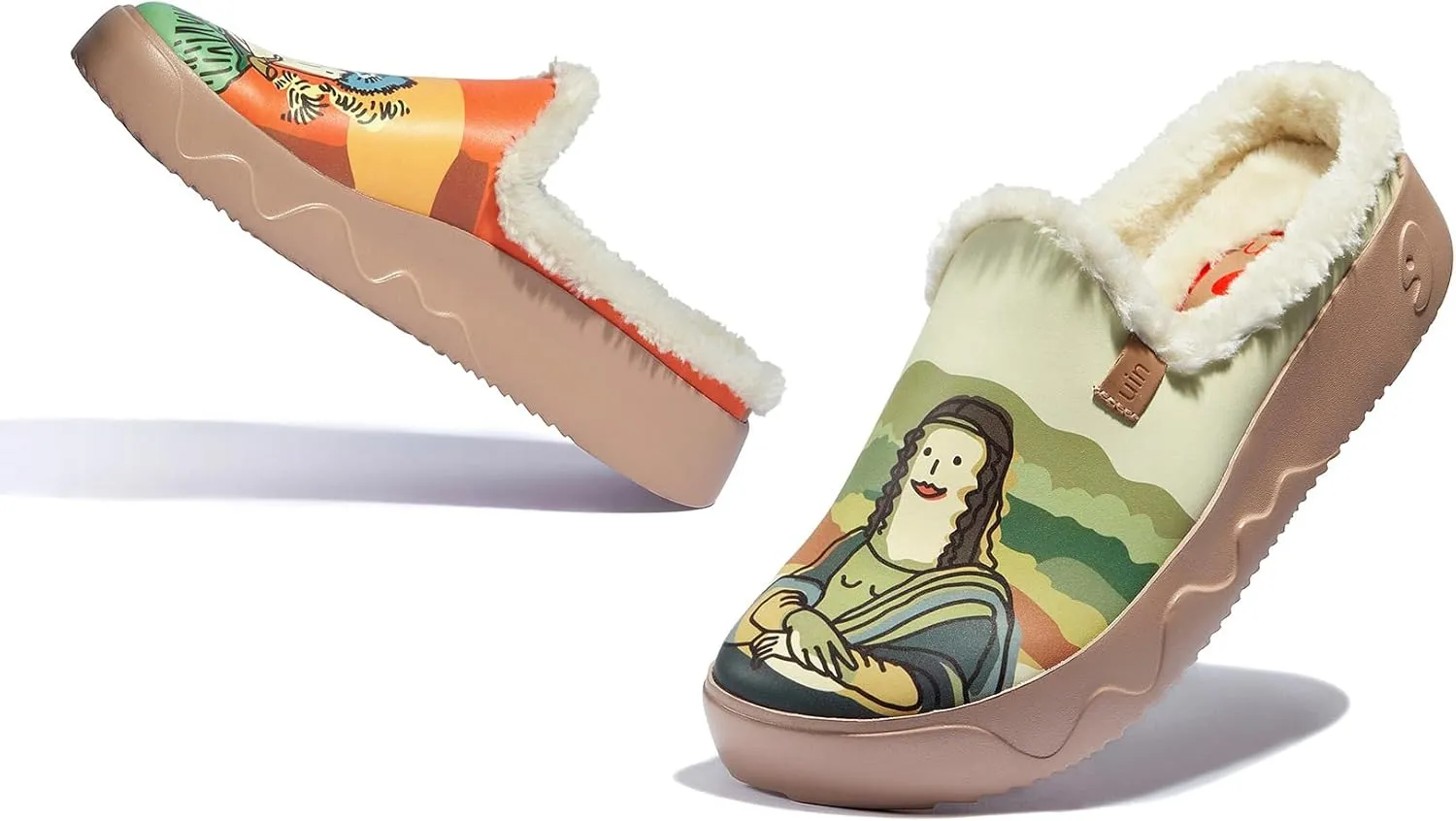UIN Women's Mules Fashion Comfort Travel Art Painted Chunky Shoes Wide Toe Casual Household Slippers Slip On Loafers